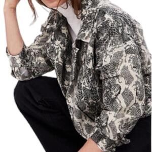 Zara oversized black beige snake print python jacquard moto bike jacket M